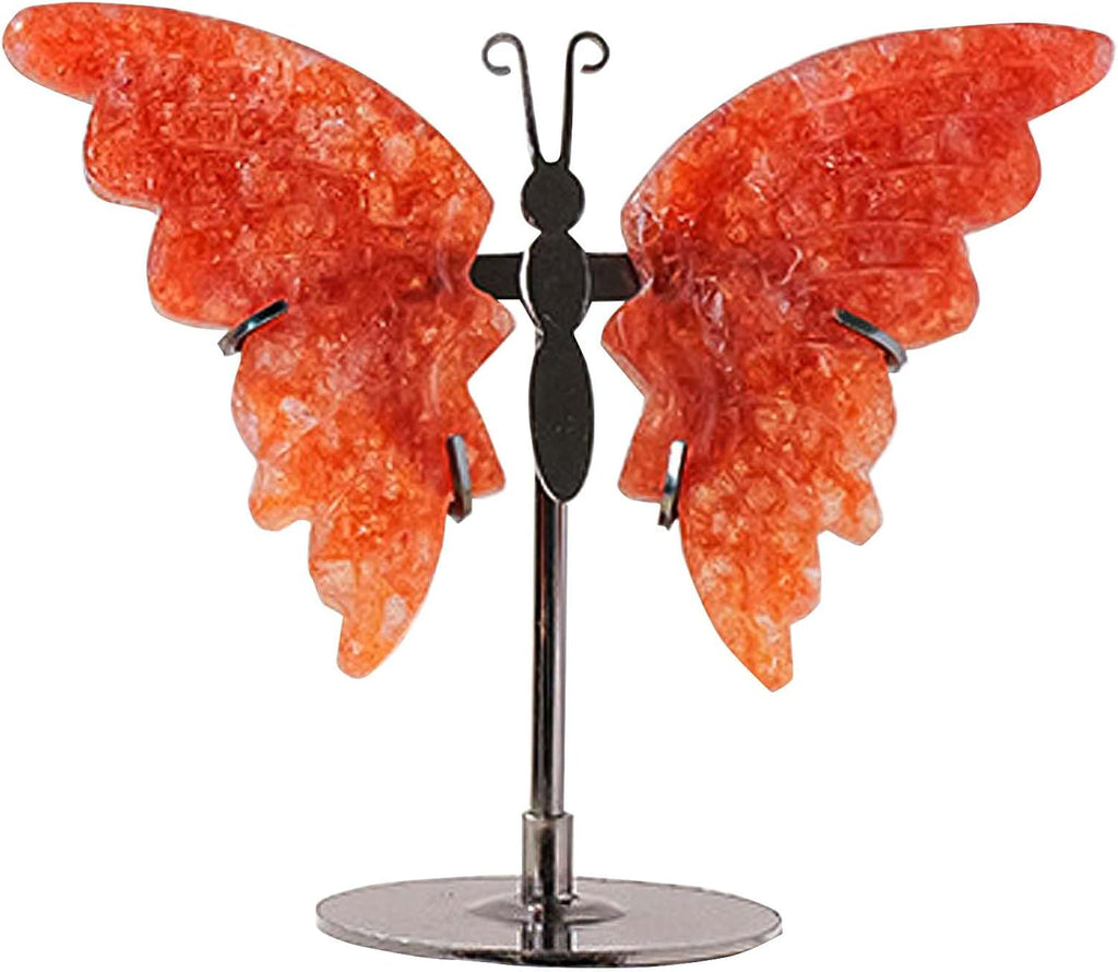 Apengshi Crystal Butterfly Ornament, Amethyst Agate Wings, Home Office Tabletop Decor (Strawberry)