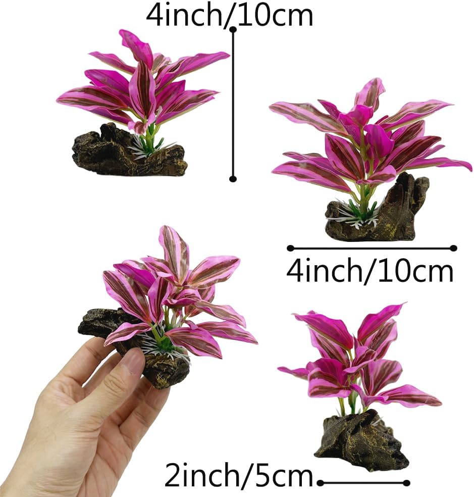 Smoothedo-Pets Fish Tank Decorations Aquarium Decor Ornaments Betta Pink Leaf pad Hammock Artifical Driftwood Goldfish Bowl Accessories (Hot Pink Set)