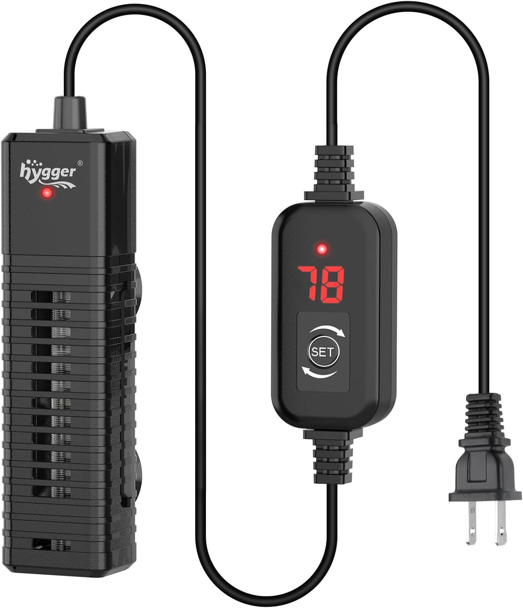 hygger Nano Submersible Aquarium Heater for 5-10 Gallon Betta Fish Tank Heater with Digital Display, Adjustable Temperature Controller 50Watt