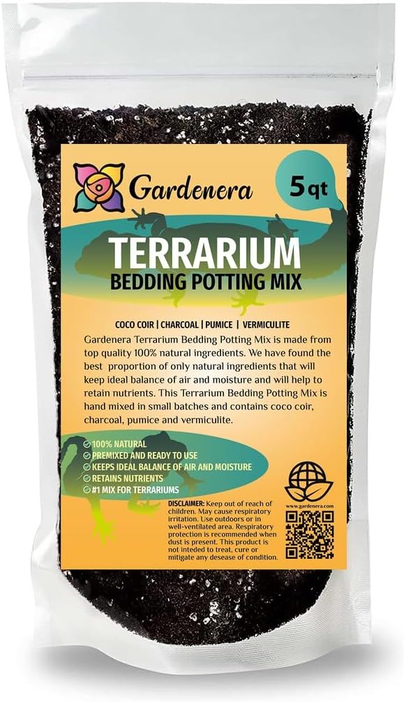 Gardenera Terrarium Bedding - Superior Drainage, Nutrient Retention, and Water Retention for Thriving Terrarium Plants - 5 QUARTS