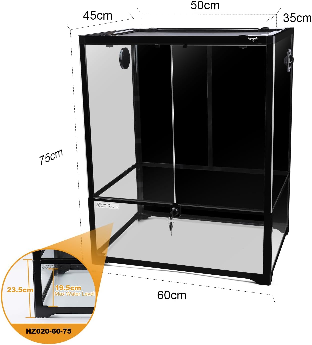 Glass Reptile Terrarium 24" x 18" x 30"Front Opening Chameleon Cage ull View Glass Terrarium Tank with Double Hinge Door for Reptiles Amphibians, Bearded Dragon Gecko Lizard Snake