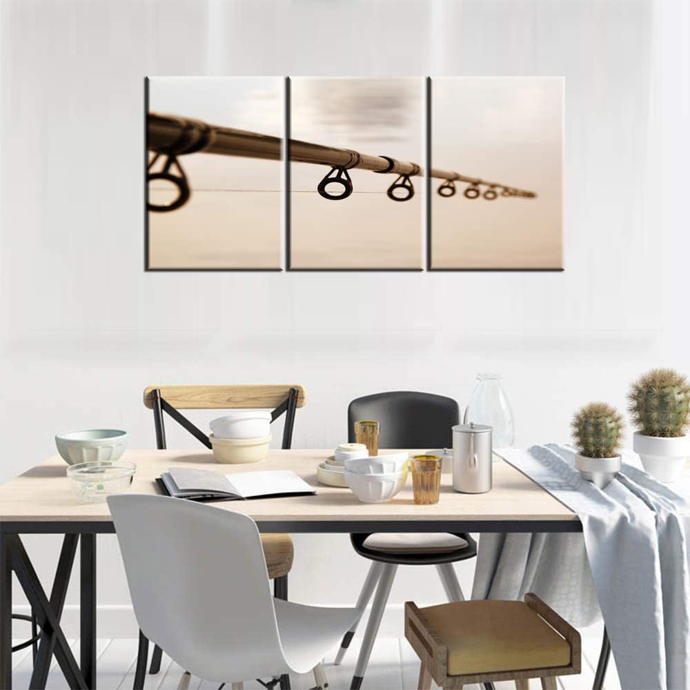 Living Room Decorations for Wall Fishing Tackle Pictures Black and White Wall Art 3 Pieces Printed on Canvas Artwork Gallery-Wrapped Vintage Paintings House Decor Framed Ready to Hang(42”WX20”H)