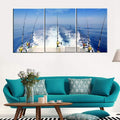 Angling Paintings for Living Room Fishing Tackle Wall Art Seascape Pictures 3 Panels Printed on Canvas Stretched Home Modern Decor Contemporary White Artwork Giclee Framed Ready to Hang(48''Wx 24''H)