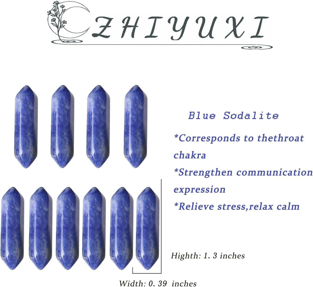 ZHIYUXI 20 Pcs Blue Sodalite Crystal Healing Crystals Bulk Blue Stones and Crystals Gemstone Tumbled Polished Energy Reiki Wholesale Crystal Wands DIY Decor Gifts
