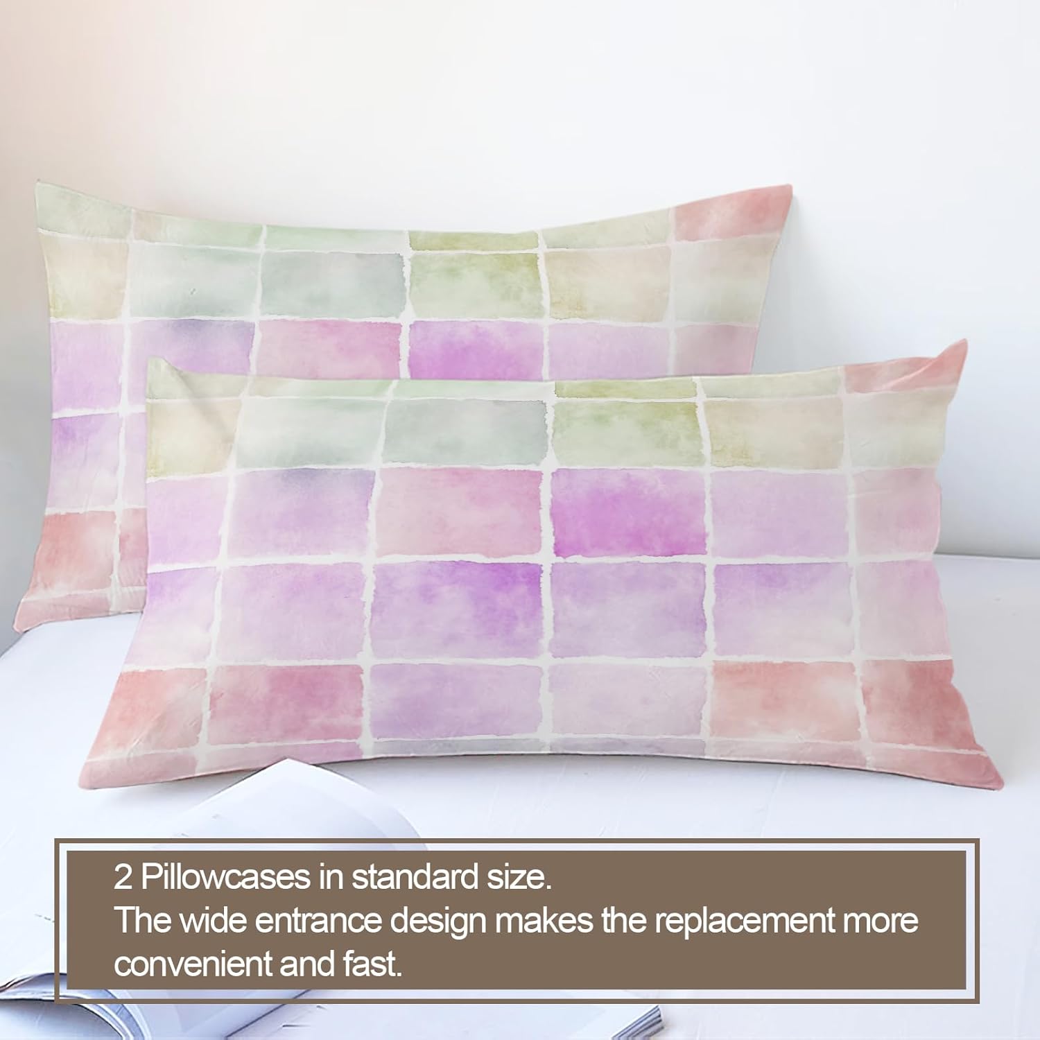 Color Lattice Duvet Cover California King, Multicolored Checkered Plaid Bedding Set 3 Piece Bedroom Decor Comforter Cover and 2 Pillow Sham with Zipper Closure