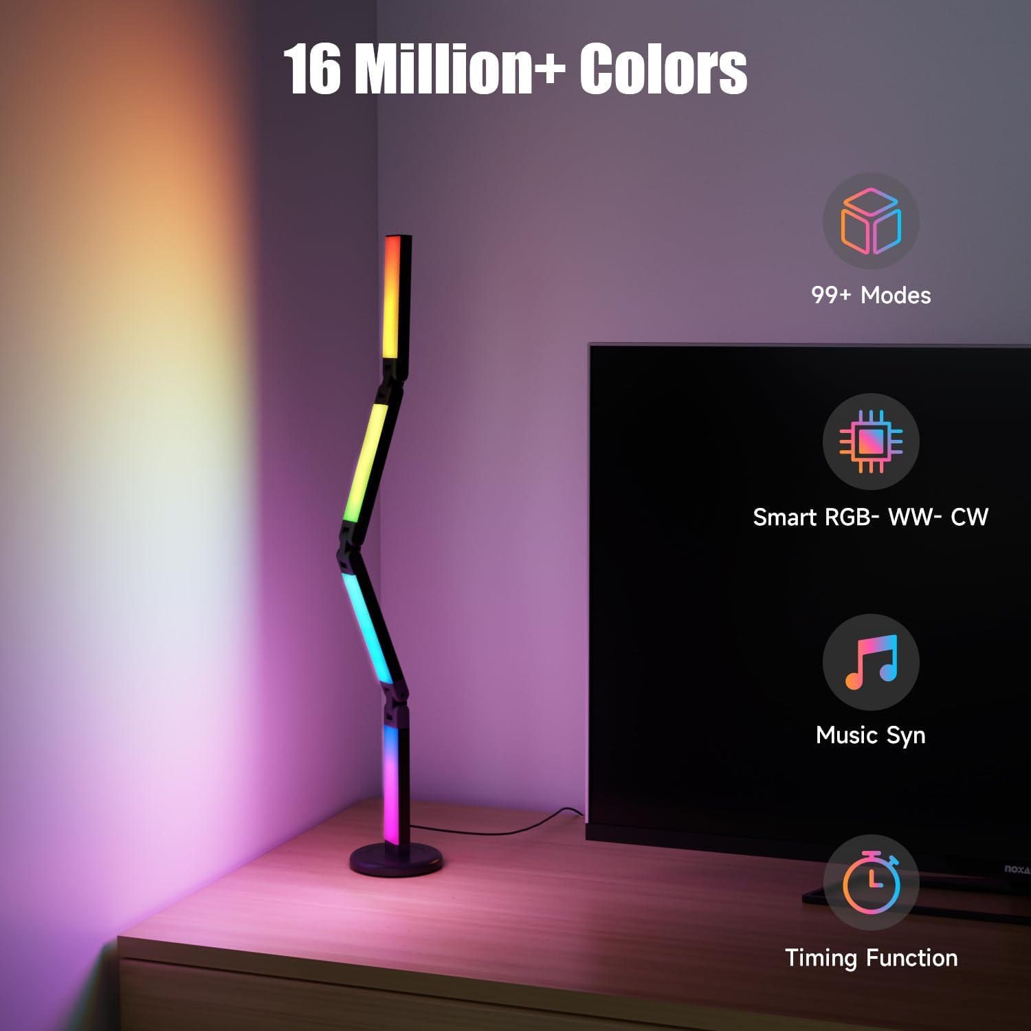 Led Desk Lamp with Atmosphere Lighting, Smart RGB LED Desk Lamp-Music Sync and 16 Million DIY Colors, Foldable Lamp with Dimmable and Timer, Modern LED Lights for Desk, and Gaming Rooms
