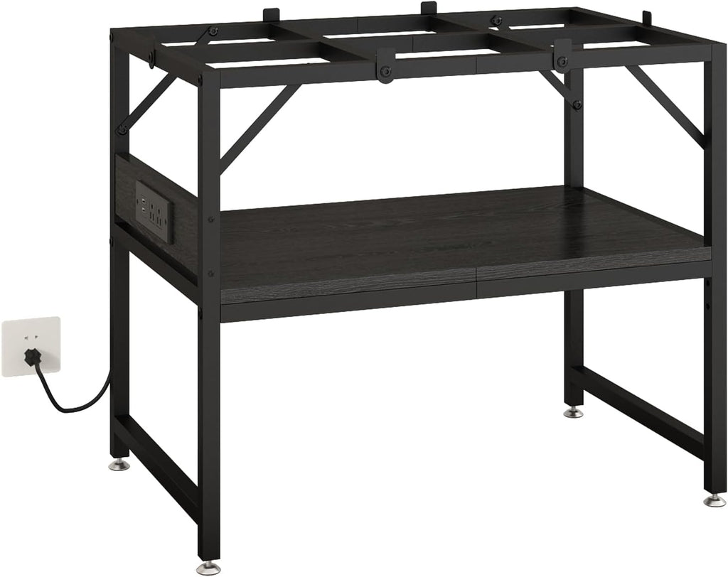 15-20 Gallon Fish Tank Stand with Power Outlets, Aquarium Stand with 2-Tier Storage Shelves,Heavy Metal Reptile Tank Stand Fish Tank Shelf for Home Office,Black