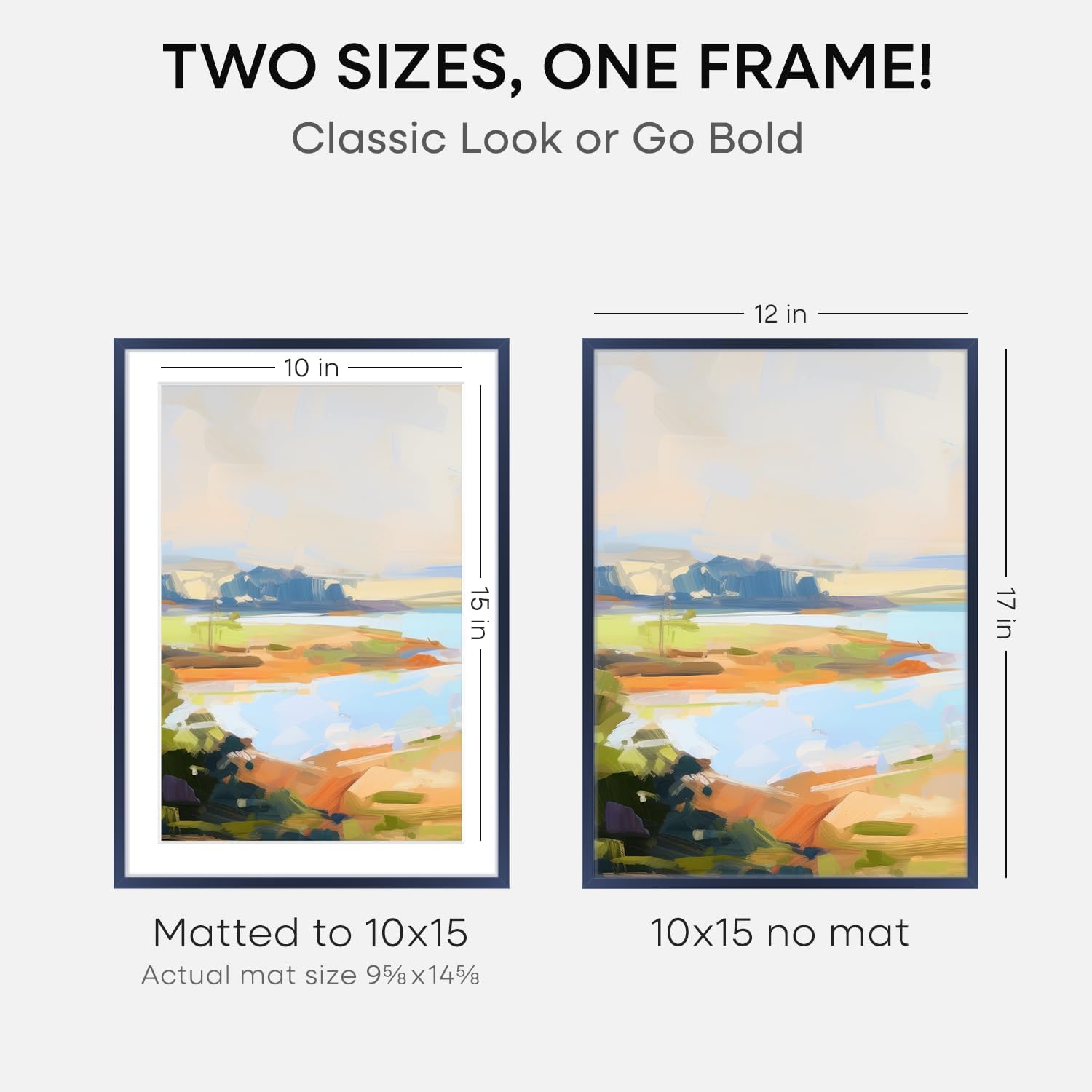 Homeforia 12x17 Picture Frame Navy Blue, High End Metal 12x17 Poster Frames with Mat 10x15 Photo, 12 x 17 Navy Blue Frame Matted to 10 by 15 Print, 17x12 Thin Frame, Tempered Glass, Wall Kit, Set of 1