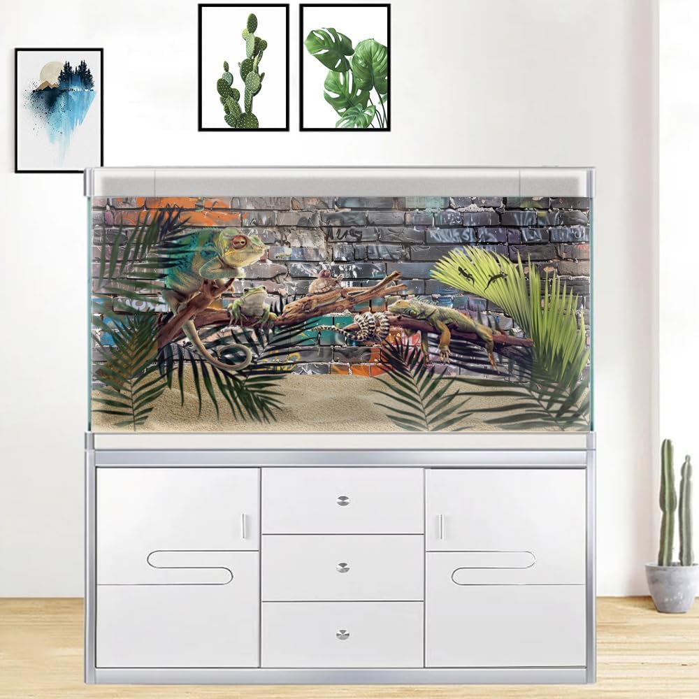 Graffiti Brick Wall Aquarium Background, Art Graffiti Theme Brick Wall Fish Tank Background, Cool Brick Wall Terrarium Background 48X24IN with 8 EVA Double-Sided Tape