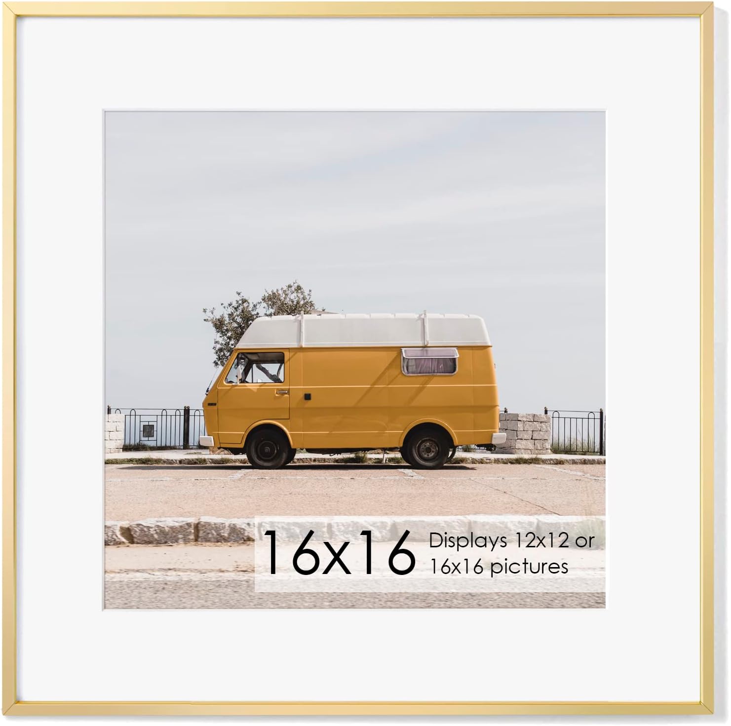 16x16 Metal Picture Frame with 12x12 Mat, Brushed Aluminum Finish, Tempered Glass Front, and Attached Hanging Hardware - Versatile Wall Display Frames for Vertical or Horizontal Orientation(Gold, Pack