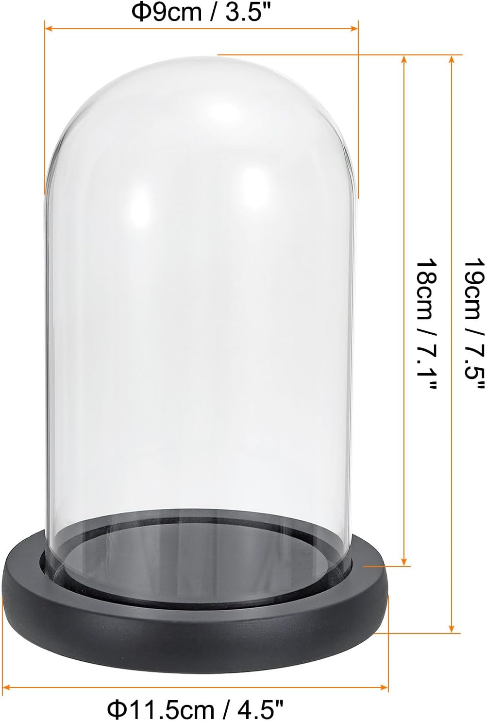 PATIKIL 7.1"x3.5" Clear Cloche Glass Dome, Glass Bell Jar Display Case Tabletop Centerpiece with Black Wooden Base for Christmas Home Decor