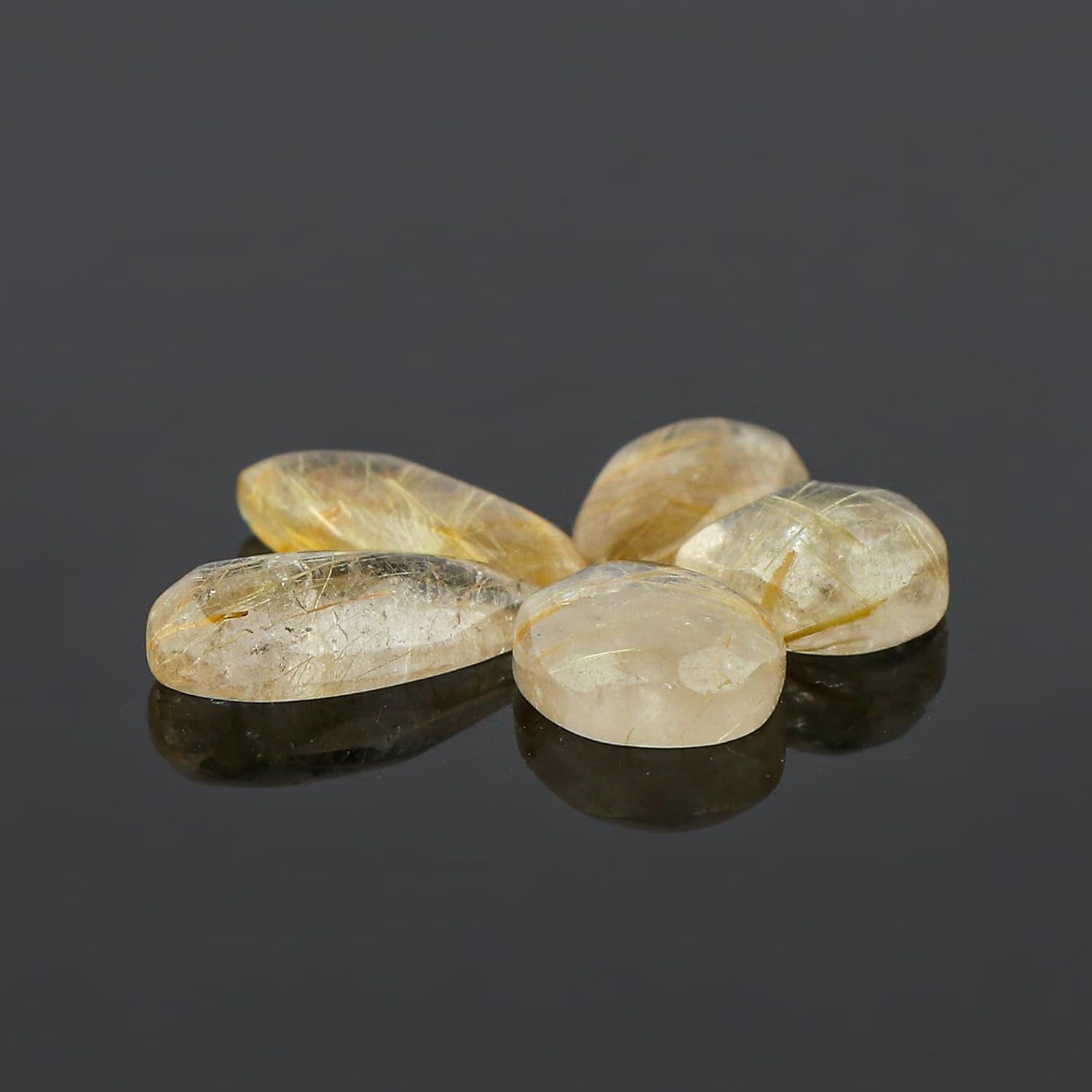 CRYSTALIS Wholesale 5pcs Natural Golden-Rutile Loose Gemstone Bulk Cabochons Jewelry Making Supply, Chakra Healing Polished Stones, Wire Wrapping, DIY, Gem Collection, Mix-Shape