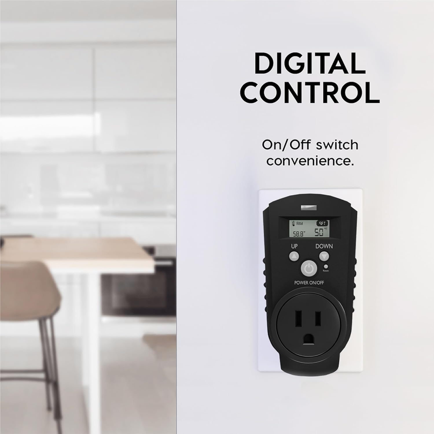 EconoHome Digital Plug in Thermostat - Programmable Thermostat with LCD Screen, Temperature Control & Power Buttons - Compatible with Wall Mount & Portable Heater, Air Cooler, Greenhouse Fans
