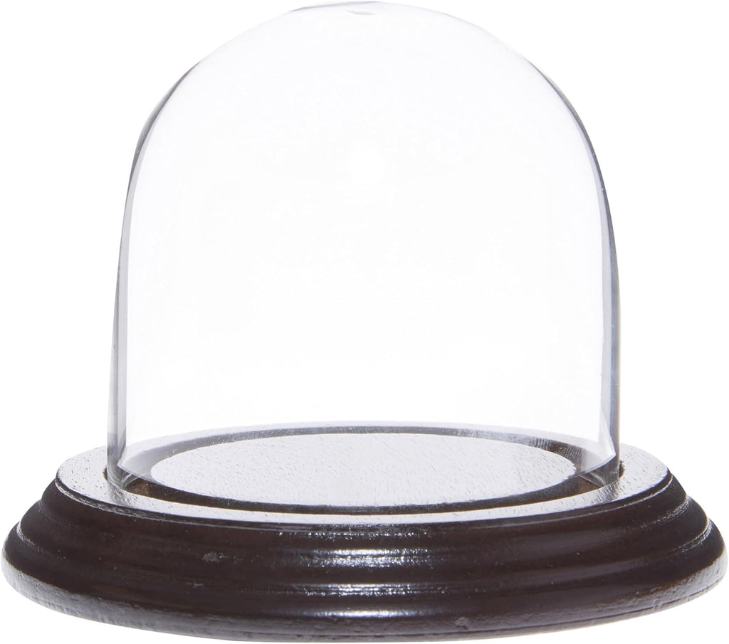 Plymor 3" x 3" Glass Display Dome Cloche (Dark Mahogany Veneer Base)