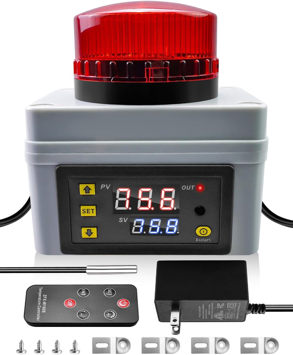 12V Digital Temperature Alarm Monitor with Remote Control – 120DB High/Low Temp Alert, Waterproof Sensor Probe, – -50℃-110℃ Temperature Thermometer for Refrigerator RV Cold Chain Farm Pond Factory