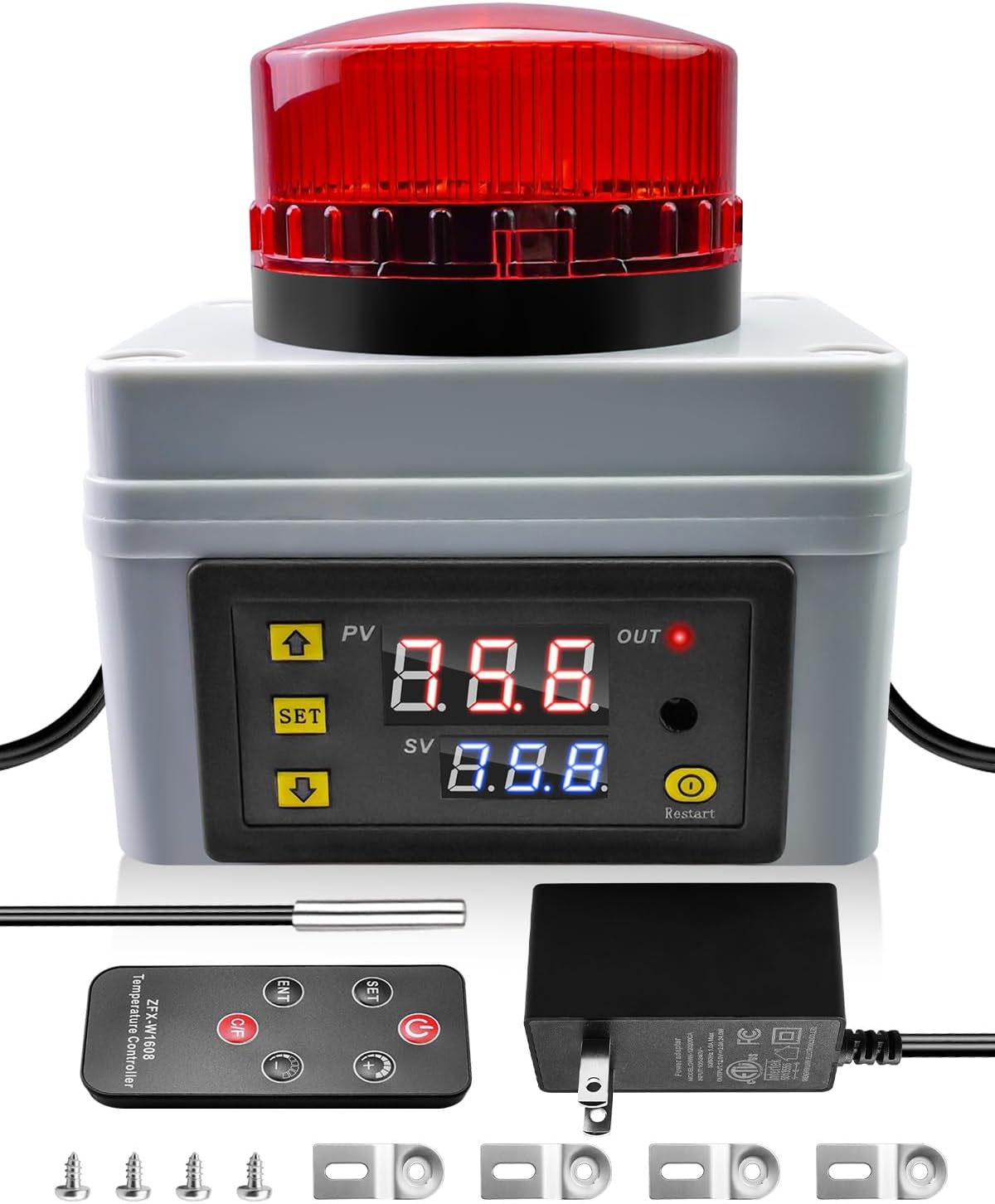 12V Digital Temperature Alarm Monitor with Remote Control – 120DB High/Low Temp Alert, Waterproof Sensor Probe, – -50℃-110℃ Temperature Thermometer for Refrigerator RV Cold Chain Farm Pond Factory