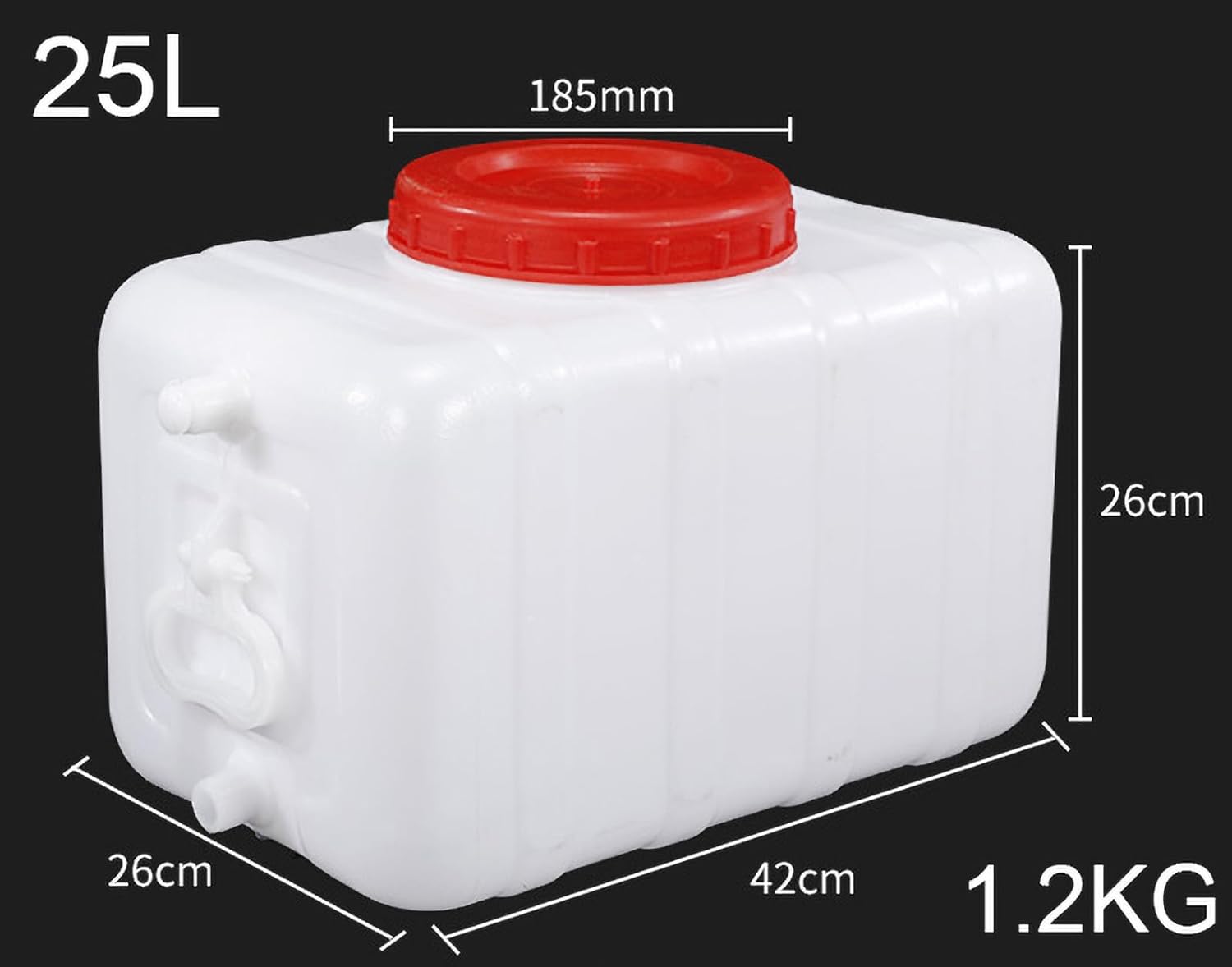 White Water Storage Tank Large Capacity Water Tank 25L/30L/50L/75L/100L/200L Thick Horizontal Water Tank Food Grade Plastic Bucket with Cover and Valve(Size:25L)