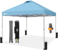 CROWN SHADES Adjustable Height on The Fly, 10x10 Pop Up Canopy - Beach Tent with One Push Setup - Easy Outdoor Sun Shade for Events, Parties, Camping - Outside Shade with STO-N-Go Bag, Cyan Blue