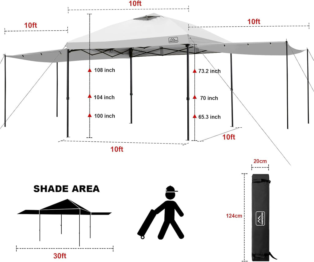 KAMPKEEPER 10x10 Easy Pop Up Canopy Tent with Sidewalls, Instant Outdoor Shade Shelter with Removable 10FT Sun Walls, Quick Setup Waterproof and UV-Resistant for Patio (White, 2 sidewall)