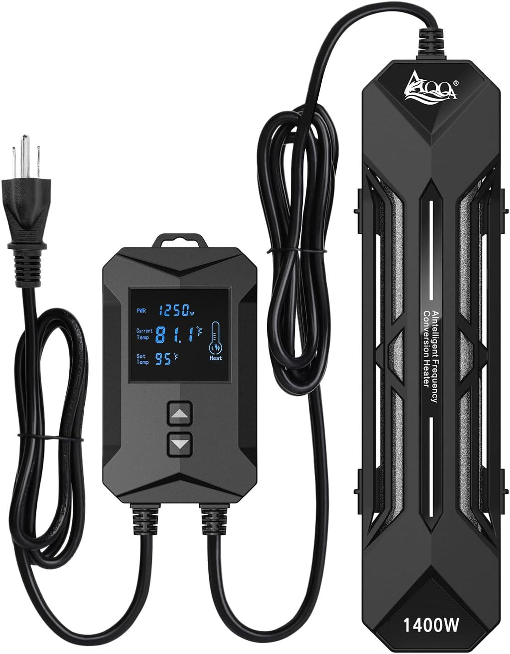 AQQA Aquarium Heater,64-95°F Fast Heating Double Quartz Glass Tube Fish Tank Heater,High-definition LCD Controller Displays Real-time Power,Anti-dry and Over-temperature Protection (1400W 260-380 Gal)