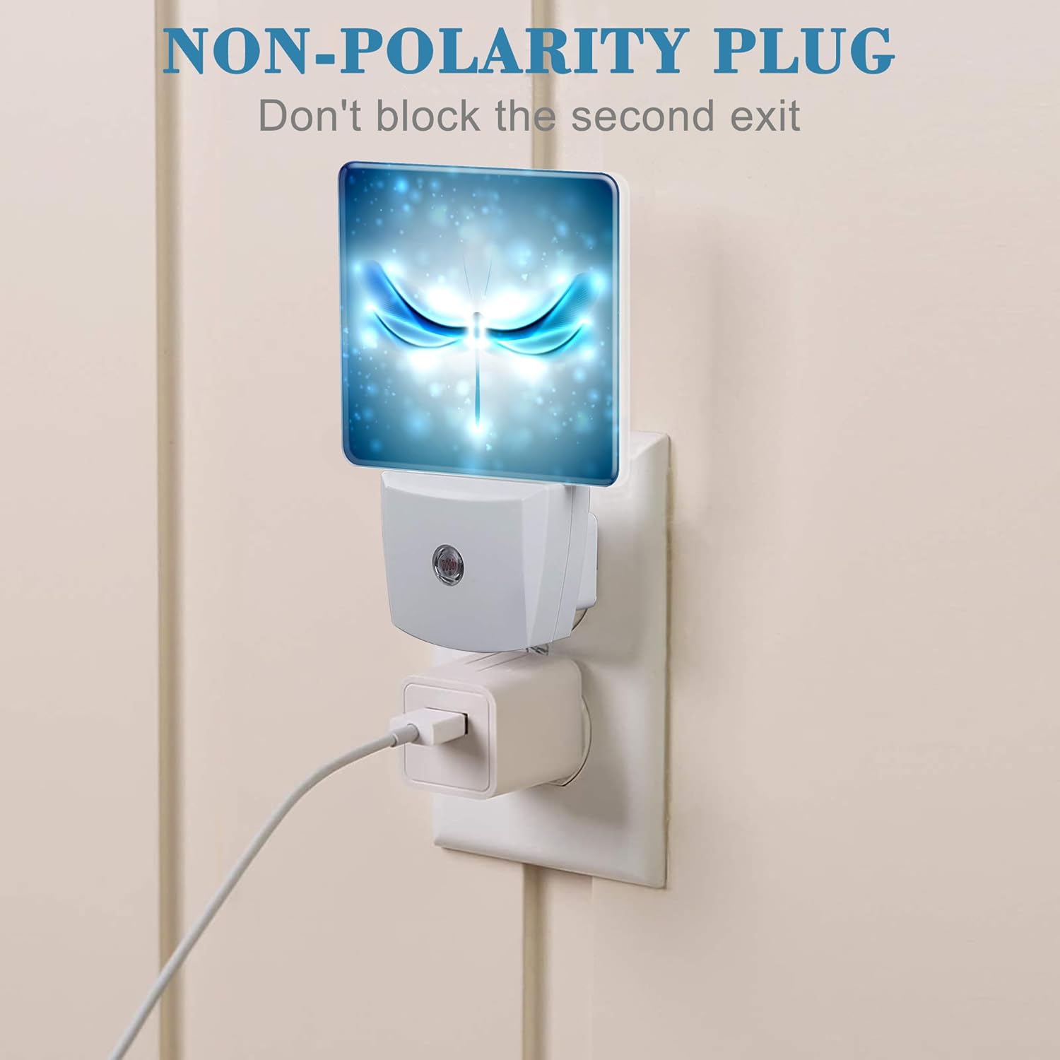Night Light Plug into Wall Shiny Blue Abstract Dragonfly Night Light with Dusk to Dawn Sensor for Kid Girls Boys Women Men Room Decor, Hallway, Kitchen, Bathroom, Nursery, Stairs