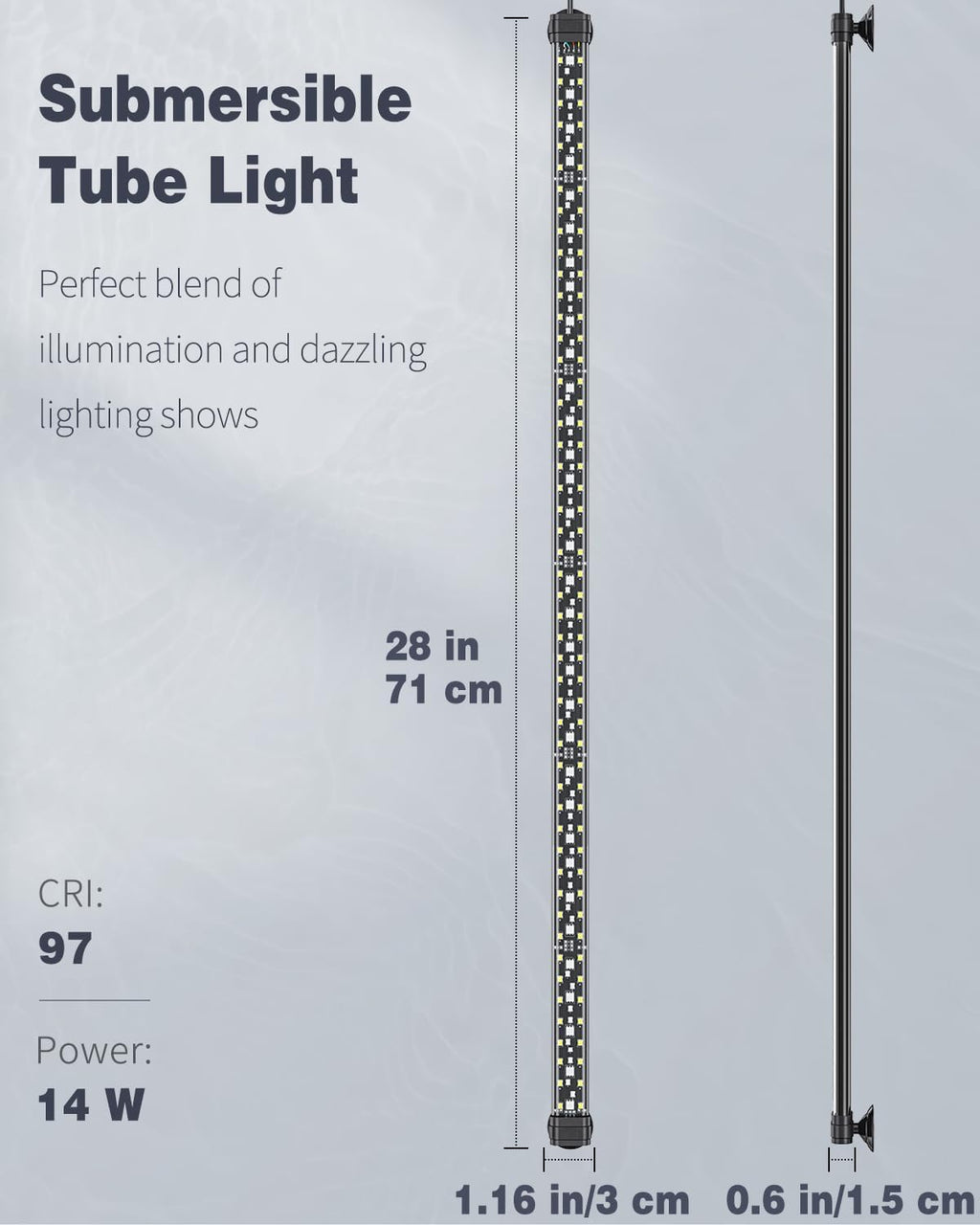 Pawfly 14W Aquarium LED Light 28 Inch 24/7 Fish Tank with Full Spectrum Brilliant White Blue Red Green Lights Multi-Colored LEDs with D/N Mode Single Color Effect Timer and Adjustable Brightness