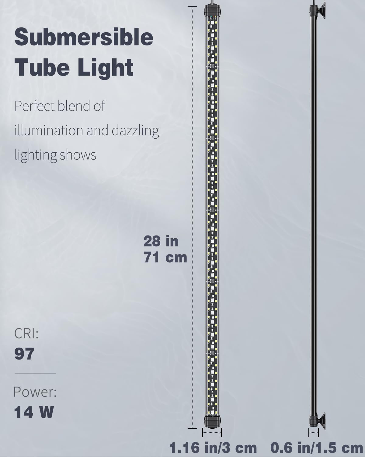 Pawfly 14W Aquarium LED Light 28 Inch 24/7 Fish Tank with Full Spectrum Brilliant White Blue Red Green Lights Multi-Colored LEDs with D/N Mode Single Color Effect Timer and Adjustable Brightness