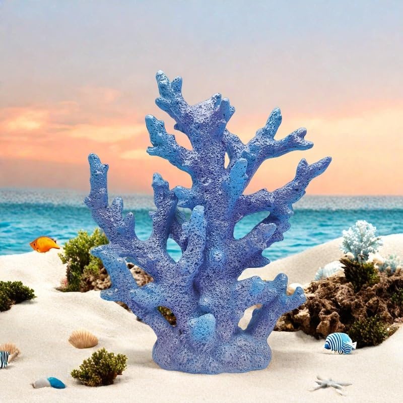 Beach Coastal Decor Coral Reef Home Decor Coral Statue Sculpture Home,Desk,Bathroom,Desktop Shelf Statue,Marine Themed Gifts (Gradual Blue Coral)