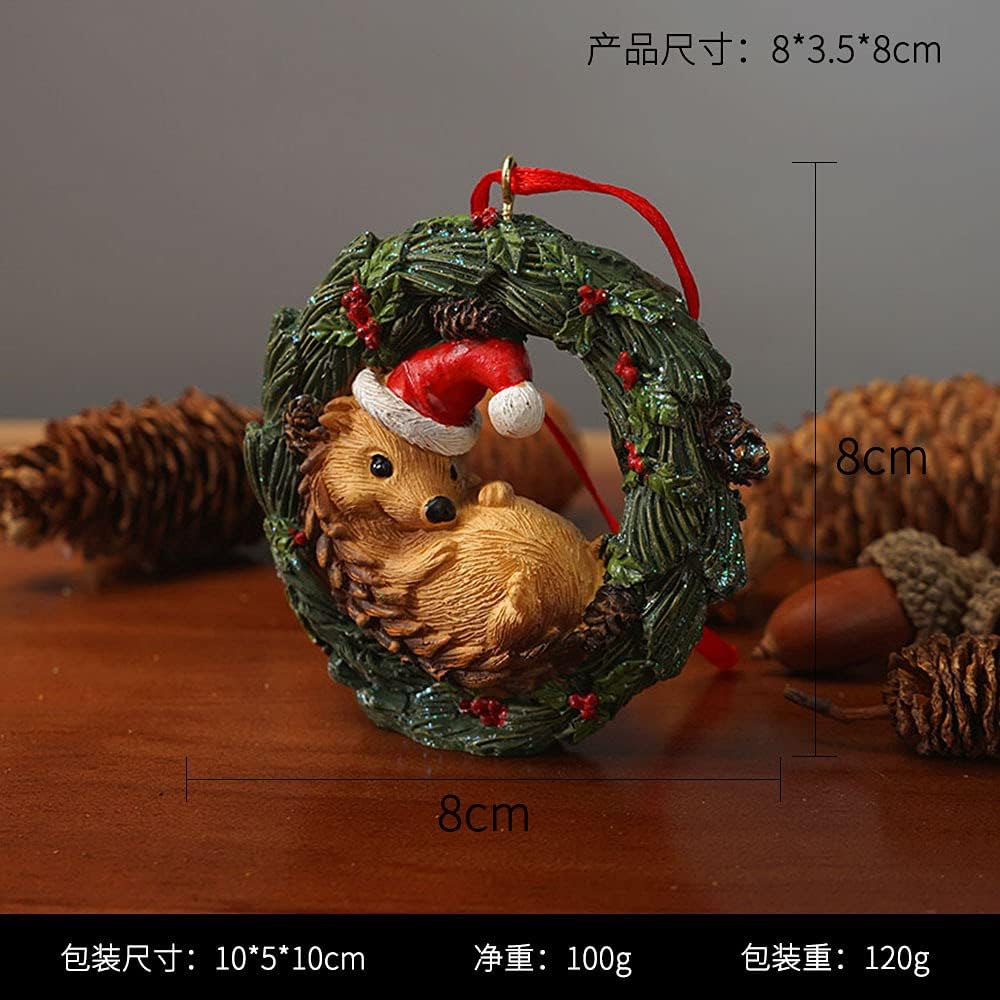 Christmas Small Animal Wreath Swing Ornament Hanging Decor for Xmas Tree Home Office Room Decoration with String (New, Hedgehog)