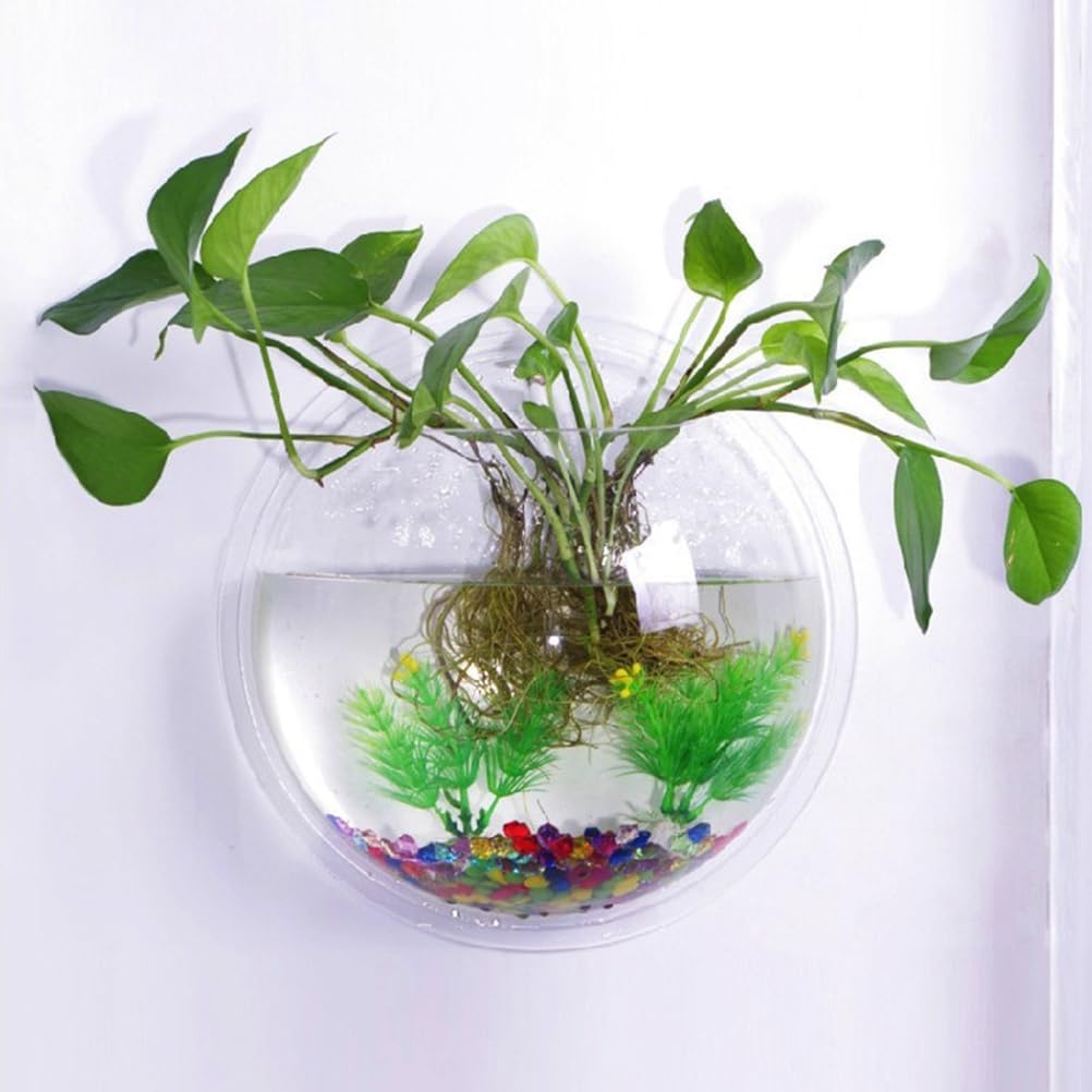 Alipis Fish Tank Round Glass Vase Wall Mounted Acrylic Fish Bowl Fish Bubble Betta Fish Tank, Wall Hanging Plant Terrarium Hydroponic Pot for Air Plant Clear Glass Vases Aquarium