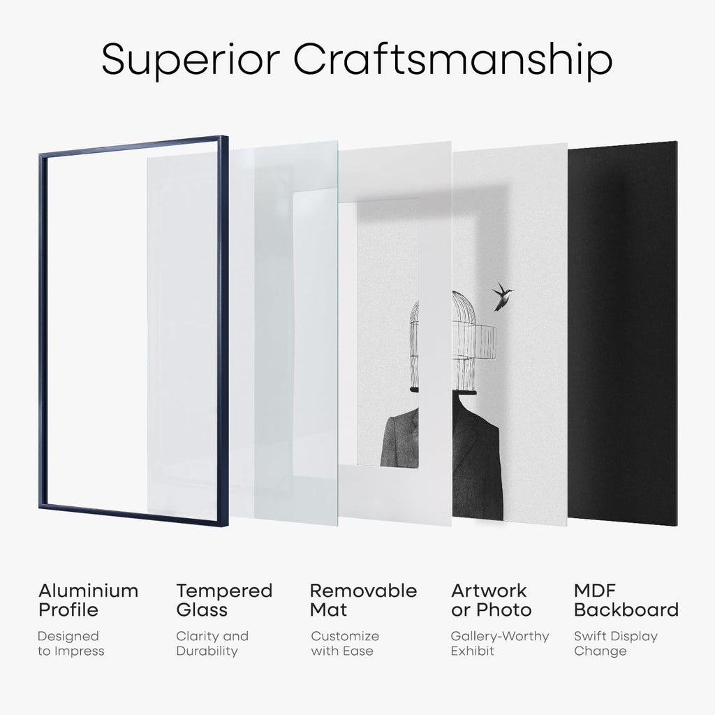 Homeforia 24x30 Frame Navy Blue, High End Metal 24x30 Picture Frames with Mat 18x24 Photo, 24 x 30 Thin Navy Blue Poster Frame Matted to 18 by 24, 30x24 Large Frame, Tempered Glass, Wall Kit, Set of 1