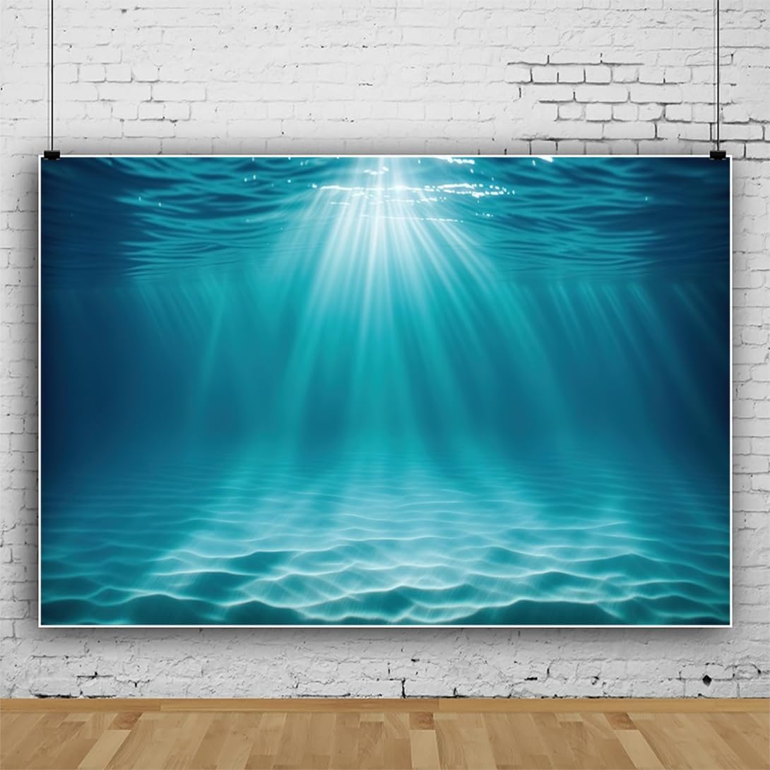 Renaiss 7x5ft Underwater Sunlight Backdrop Deep Ocean Sun Ray Background for Photography Undersea Blue Water Seabed Tropical Summer Holiday Hawaiian Luau Birthday Party Decors Photo Booth Props