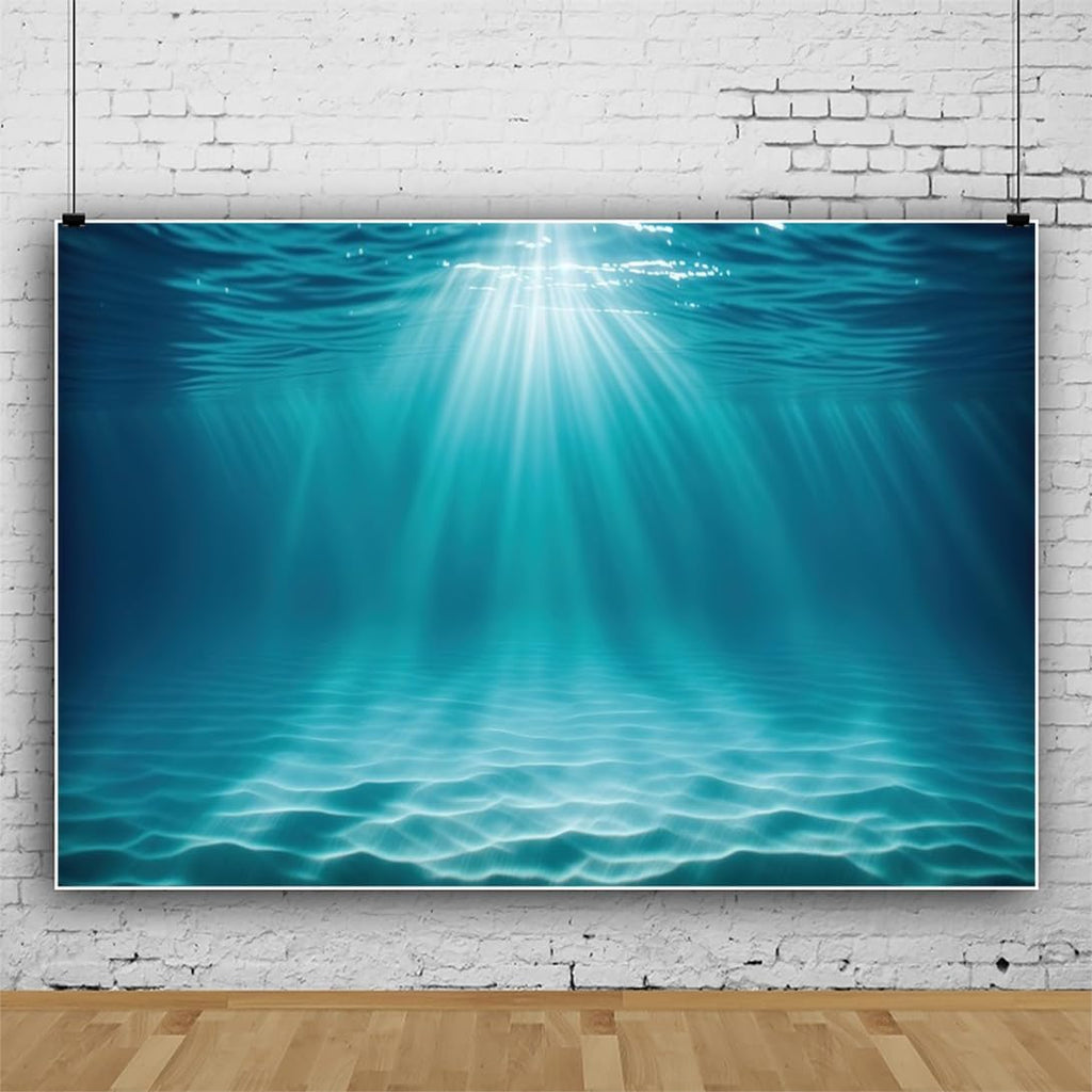 Renaiss 8x6ft Underwater Sunlight Backdrop Deep Ocean Sun Ray Background for Photography Undersea Blue Water Seabed Tropical Summer Holiday Hawaiian Luau Birthday Party Decors Photo Booth Props