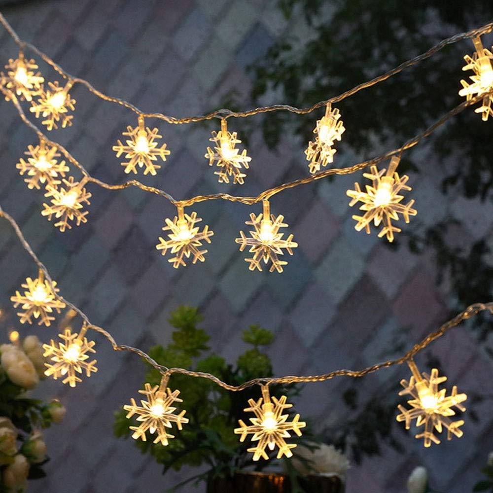 WesGen Christmas Lights，Snowflake String Lights Battery Operated Waterproof 20ft, 40 LED Fairy Lights for Xmas Garden Patio Bedroom Party Decor Christmas Decorations,Warm White