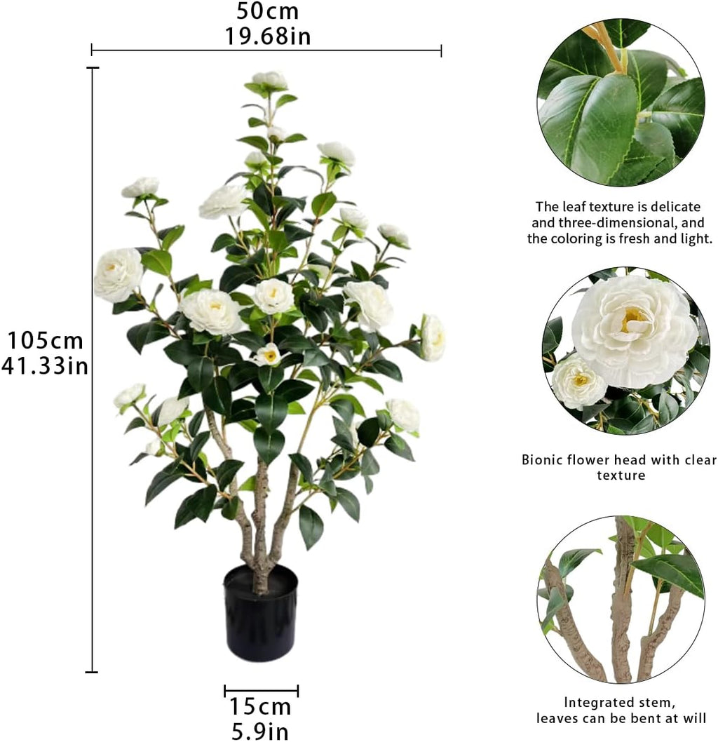 Artificial Camellia Tree 3.4ft Fake Trees pseudophyte (2, White)