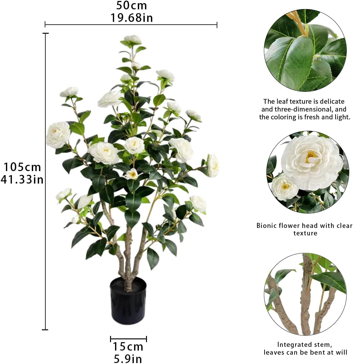 Artificial Camellia Tree 3.4ft Fake Trees pseudophyte (2, White)