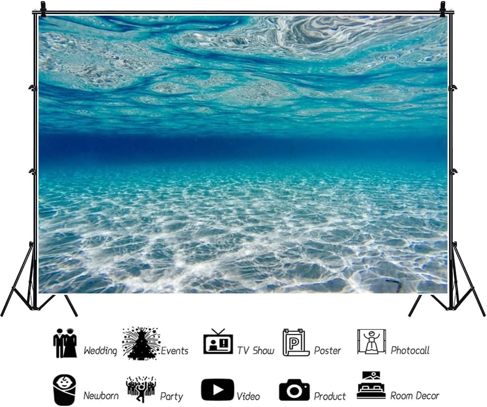 Renaiss 8x6ft Underwater World Backdrop Undersea Sunlight Seabed Photography Background Under The Sea Waves Diving Mermaid Summer Pool Party Banner Fish Tank Aquarium Decors Photo Booth Props