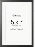 Fun Memories 5x7 Aluminum Picture Frame - 5 x 7 Aluminum Photo Frames with 4x6 Removable Mat- Ideal for Wall or Tabletop Display - Wall Hook Hanging Hardware Included (Black, 1 Pack)