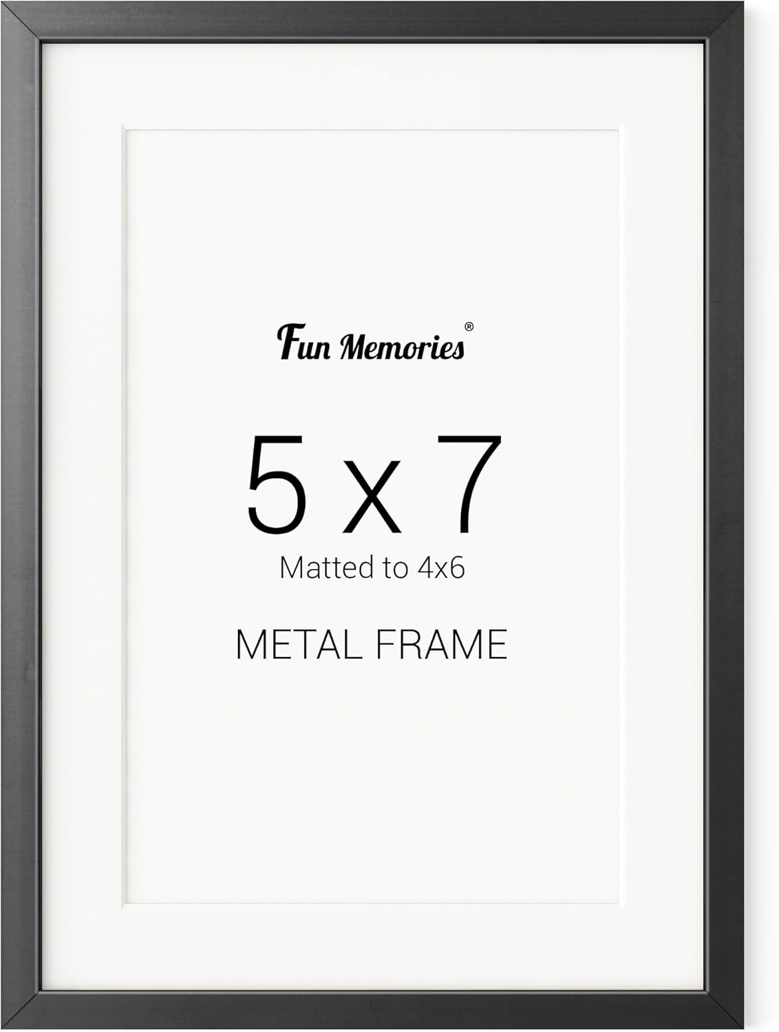 Fun Memories 5x7 Aluminum Picture Frame - 5 x 7 Aluminum Photo Frames with 4x6 Removable Mat- Ideal for Wall or Tabletop Display - Wall Hook Hanging Hardware Included (Black, 1 Pack)