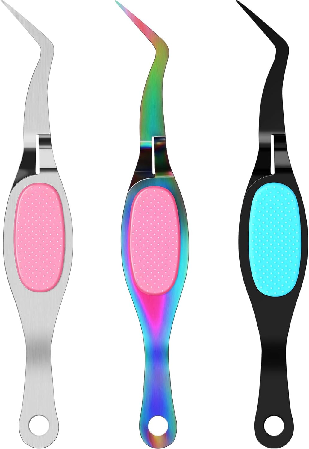Mudder 3 Pcs Reverse Tweezers Craft Crossing Lock Tweezers Reverse Grip Precision Curved Bent Straight Fine Tip for Craft Jewelry Beading Electronic Laboratory Work(Curved Tip)