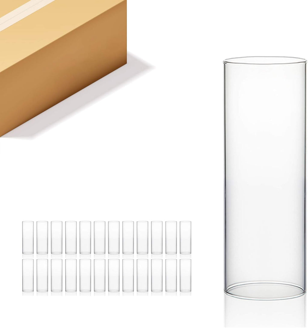 WGVI Hurricane Candle Holder Sleeve, Wide 3.5", Height 10", Clear Glass Cylinder Candleholder, Chimney Tube, Open Ended Candle Shade, 24 Pieces Bulk