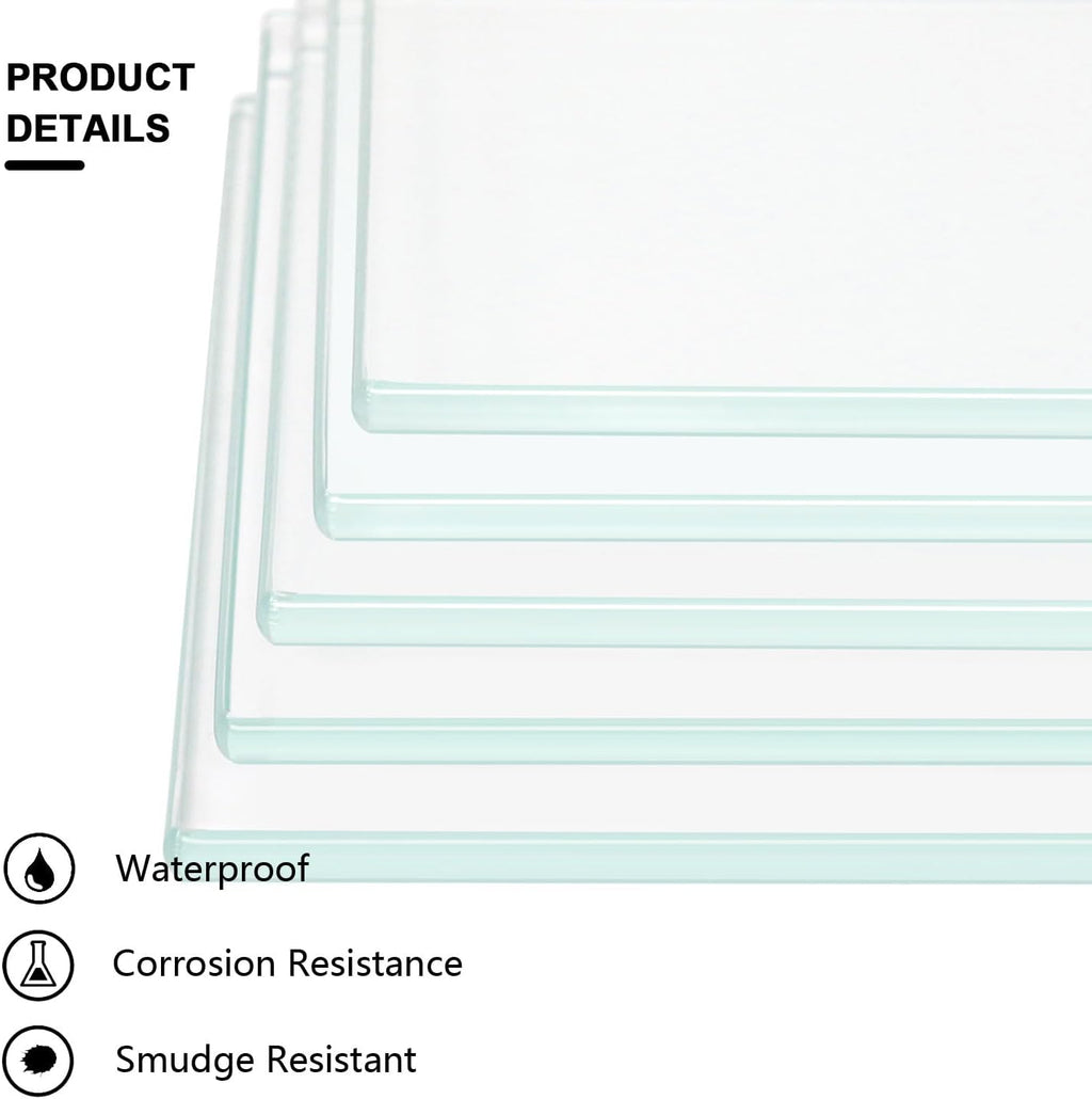 10" W x 24" L - Tempered Rectangle Glass Shelf Without Frame (5 Pieces Set) - 3/16" Thick -Pencil Polished