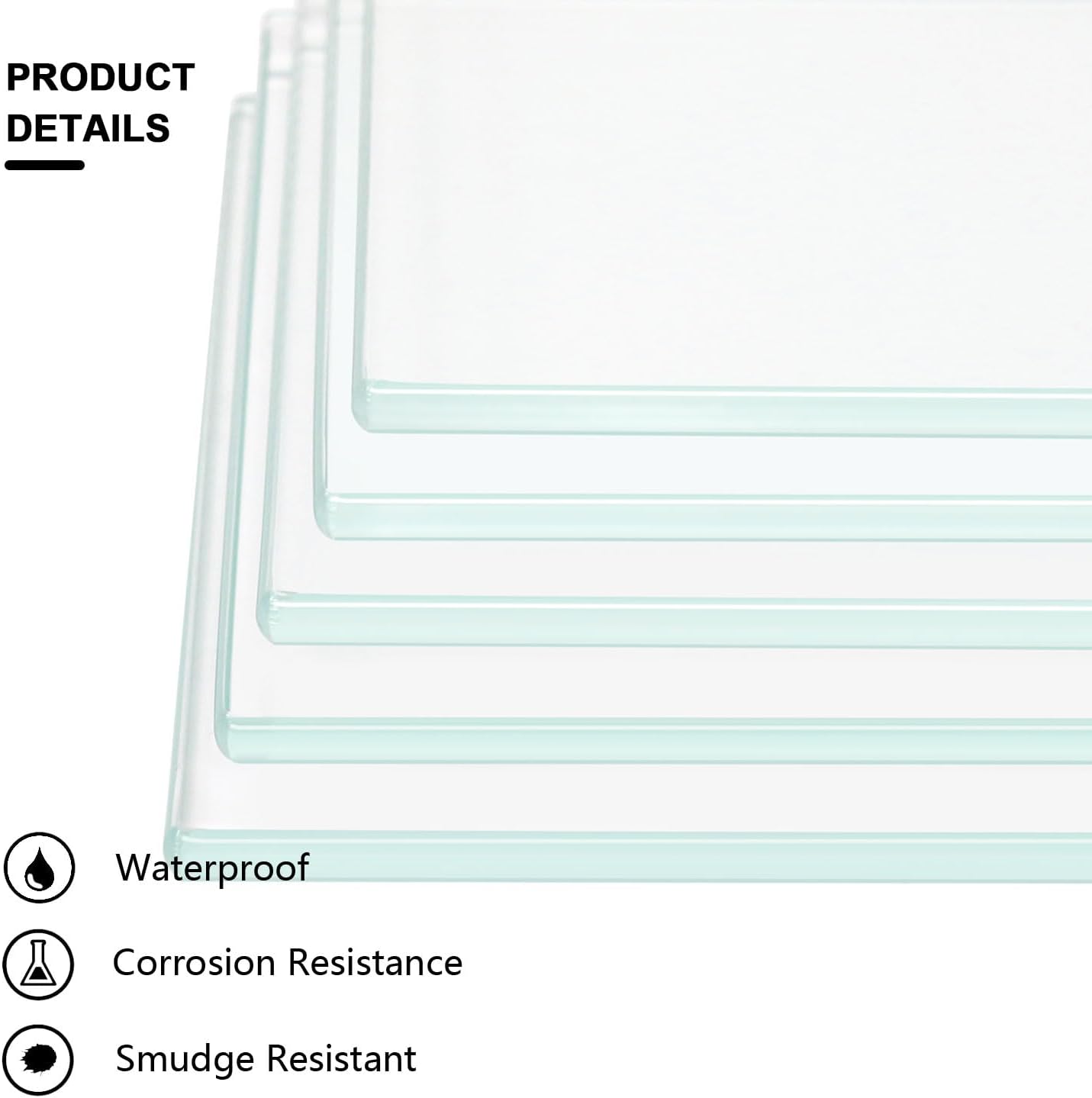 10" W x 24" L - Tempered Rectangle Glass Shelf Without Frame (5 Pieces Set) - 3/16" Thick -Pencil Polished