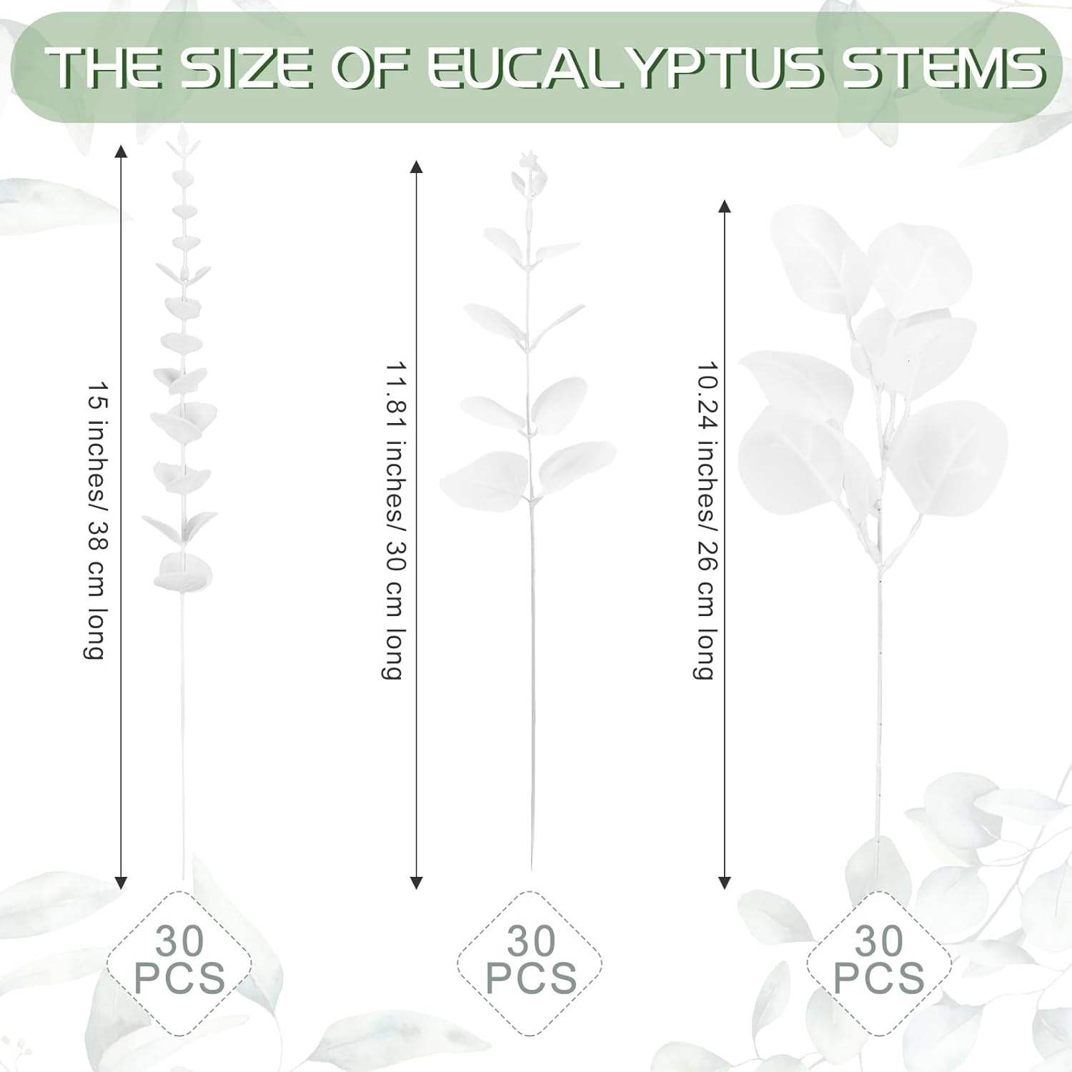 Giegxin 90 Pcs 3 Kinds Mixed Eucalyptus Leaves Stems Bulk Artificial Silver Dollar Leaves Picks Dried Eucalyptus Bundle Faux Spray for Wedding Vase Bouquet Floral Arrangement (White)