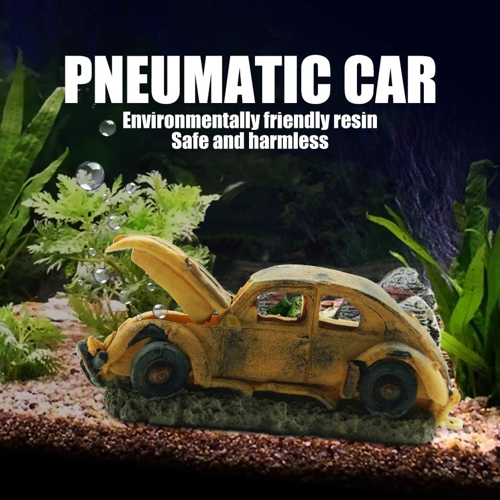 boxtech Decorations for Aquarium, Aquarium Resin Ornament Decorations, Imitation Car Wreck for Air Bubble Stone Oxygen Pump Fish Tank