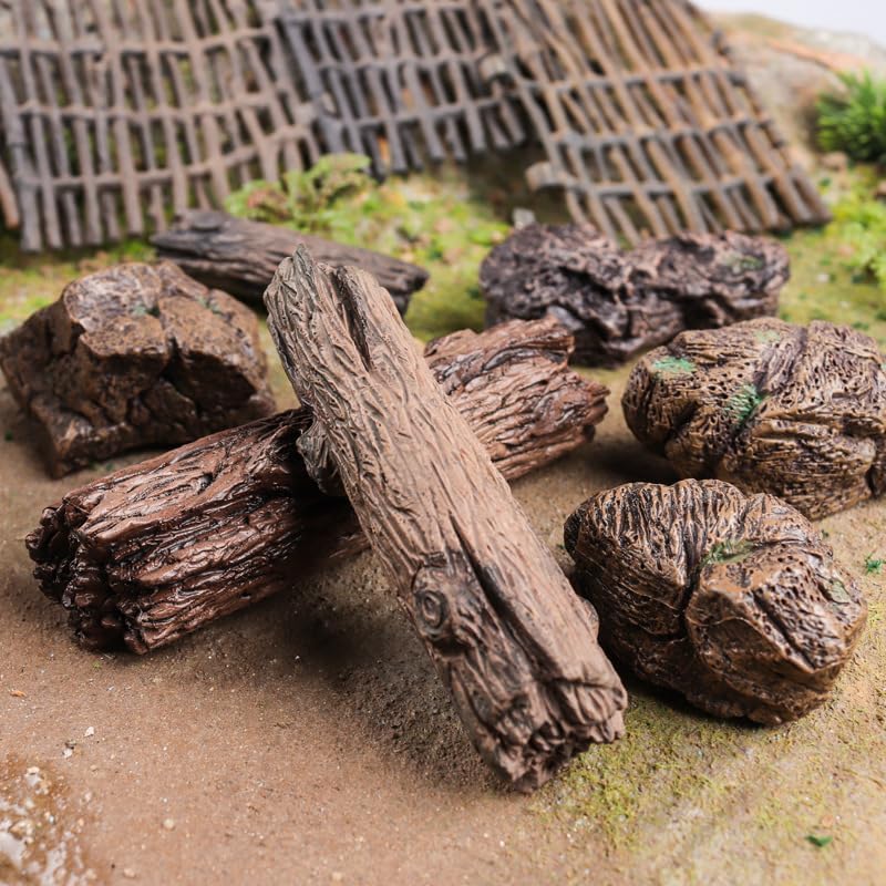 7PCS Miniature Tree Stumps Fake Tree Stump Decor Mini Stone Rock Statue Mini Garden Figurines for DIY Fairy Garden Miniature Moss Landscape