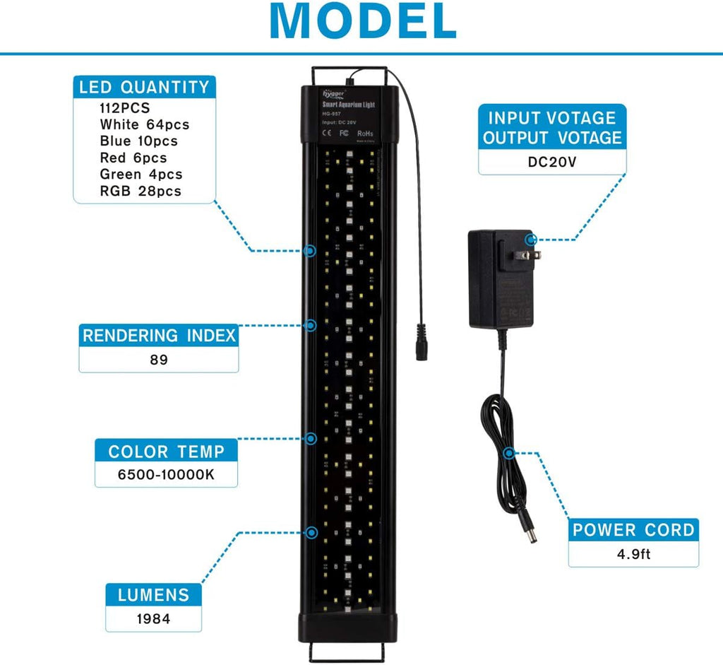 hygger Aquarium Programmable LED Light, for 24~30in Long Full Spectrum Plant Fish Tank Light with LCD Setting Display, 7 Colors, Sunrise Sunset Moon and DIY Mode, for Novices Advanced Players