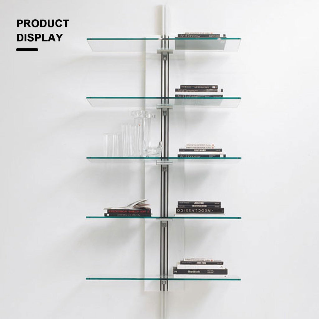 14" W x 44" L - Tempered Rectangle Glass Shelf Without Frame (5 Pieces Set) - 3/16" Thick -Pencil Polished