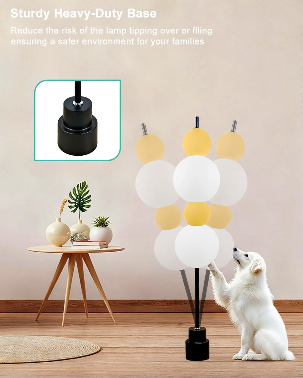 Lightdot Yellow Globe Floor Lamp with 3 Color Temperatures LED Bulbs,Dimmable Floor Lamps with Touch Switch,Unique Modern Standing Tall Lamp for Bedroom Living Room Home Office