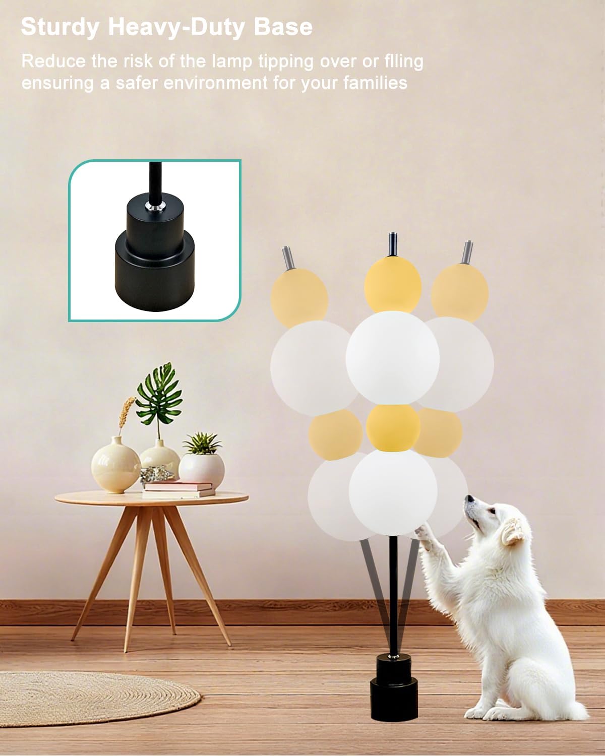 Lightdot Yellow Globe Floor Lamp with 3 Color Temperatures LED Bulbs,Dimmable Floor Lamps with Touch Switch,Unique Modern Standing Tall Lamp for Bedroom Living Room Home Office